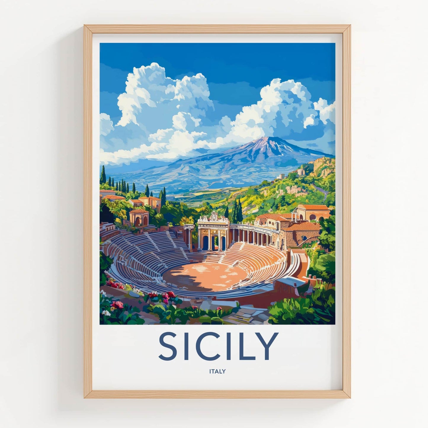 Taormina Poster - Italy Travel Art - Ancient Theater Etna Home Decor