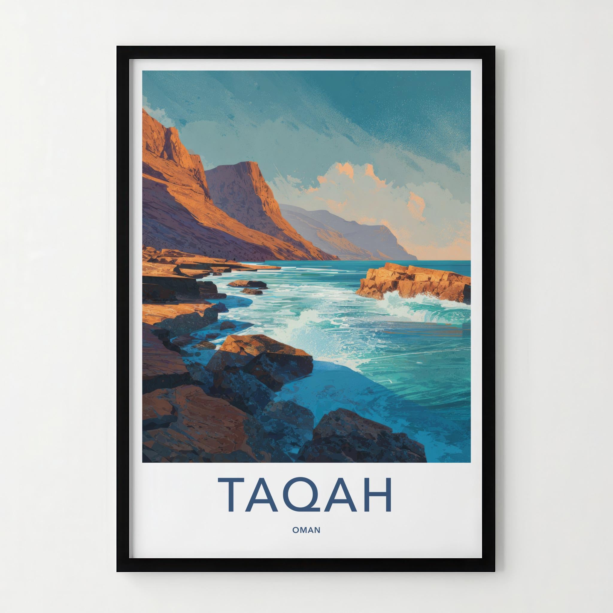 Taqa Poster - Oman Framed Print - Waves Crashing Rocks Framed Decor