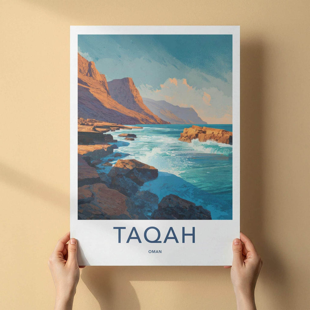 Taqa Poster - Oman Framed Print - Waves Crashing Rocks Framed Decor