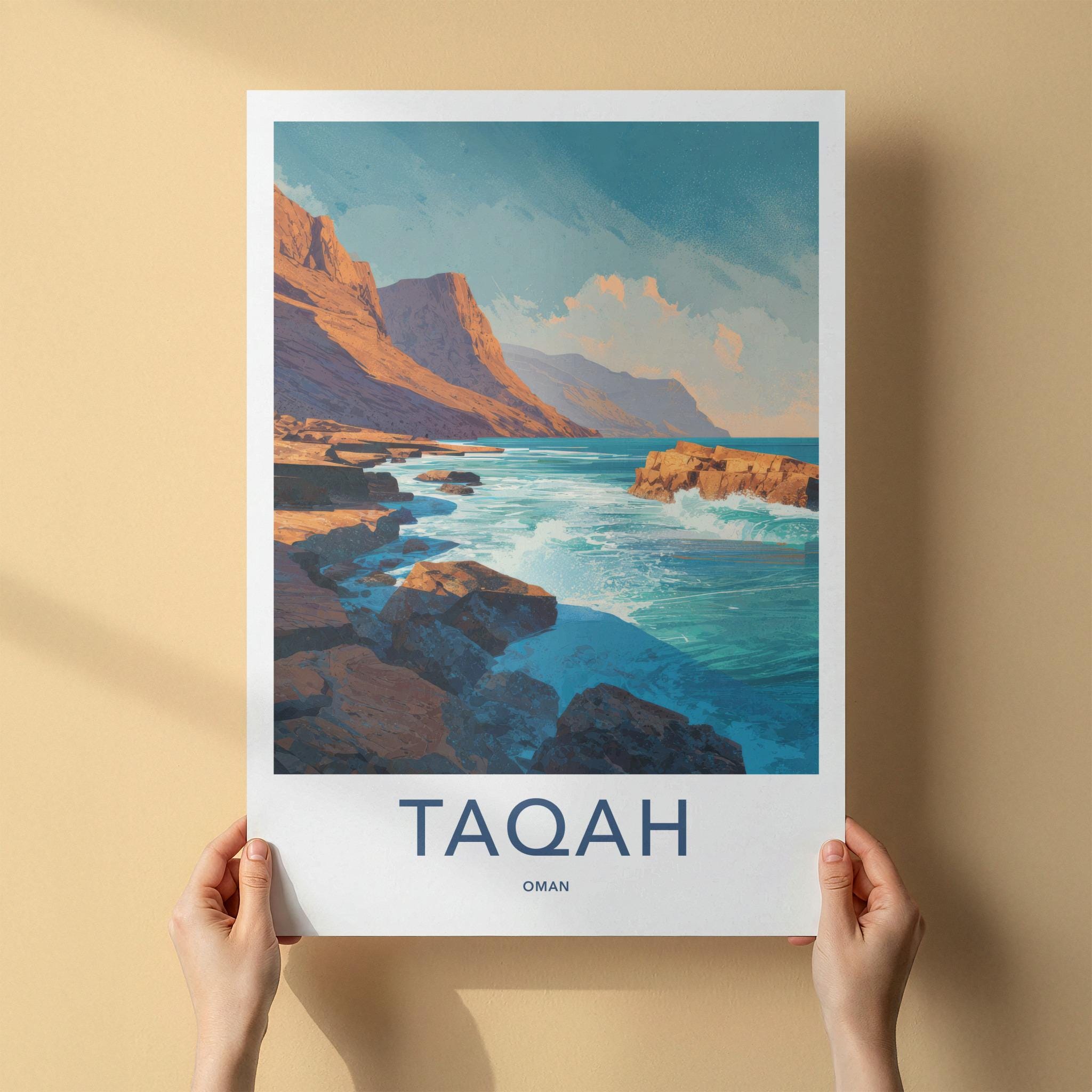 Taqa Poster - Oman Framed Print - Waves Crashing Rocks Framed Decor