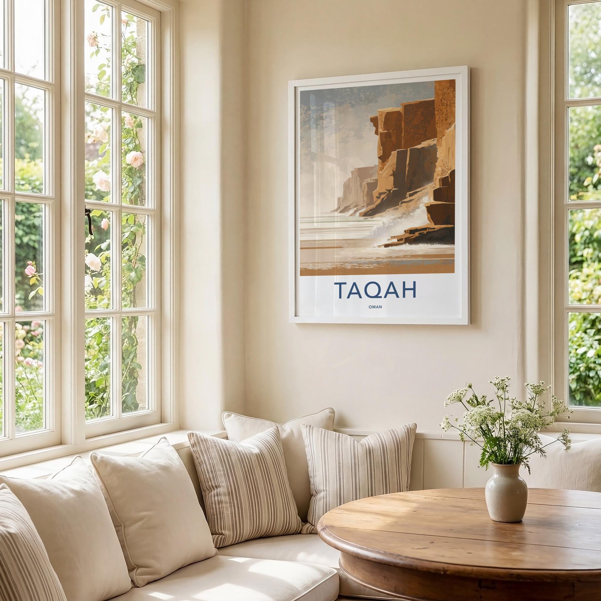 Taqah Poster - Oman Travel Art - Coastal Cliffs Ocean Wall Decor