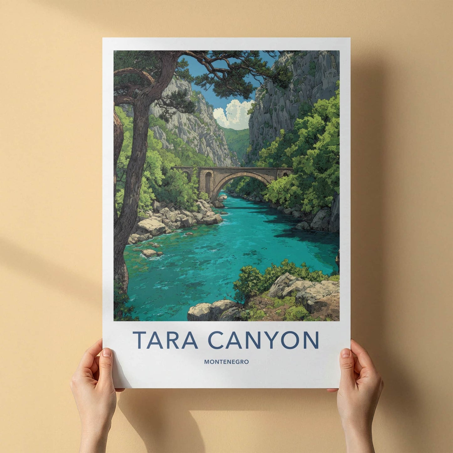 Tara Canyon Poster - Montenegro Travel Art - Stone Bridge River Home Decor