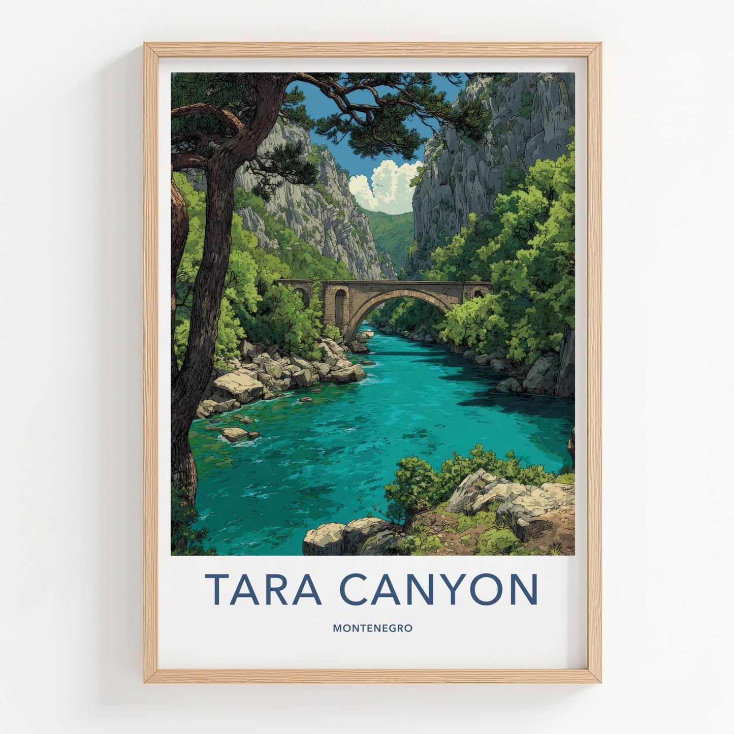 Tara Canyon Poster - Montenegro Travel Art - Stone Bridge River Home Decor