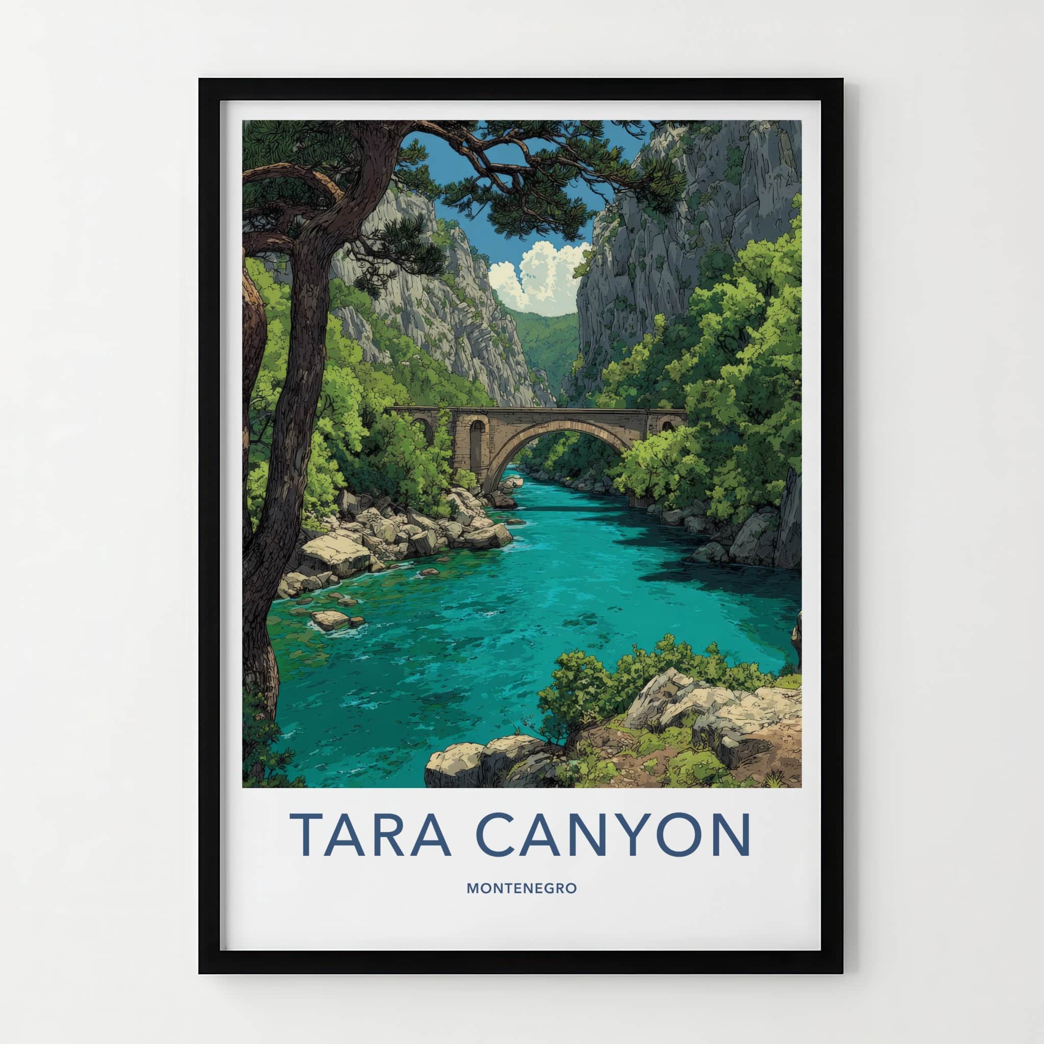 Tara Canyon Poster - Montenegro Travel Art - Stone Bridge River Home Decor