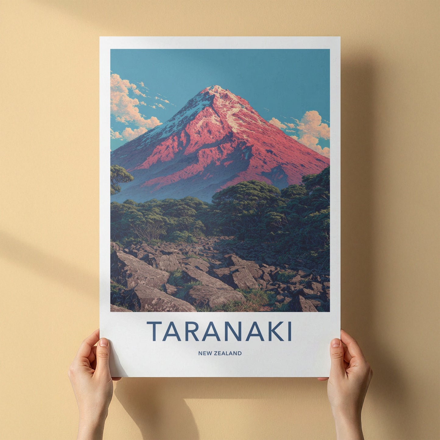 Taranaki Poster - New Zealand Orange Peak Mountain Home Art