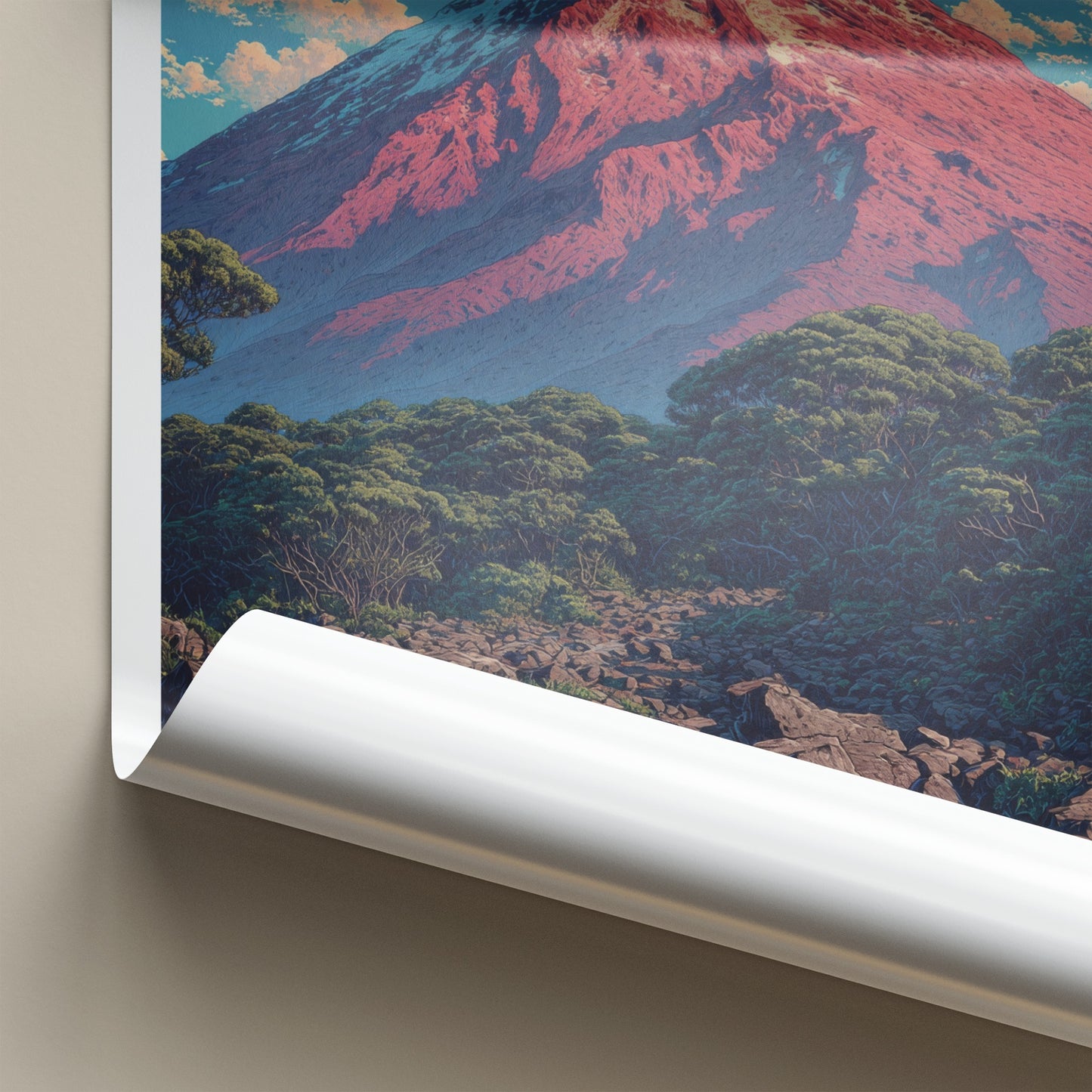 Taranaki Poster - New Zealand Orange Peak Mountain Home Art