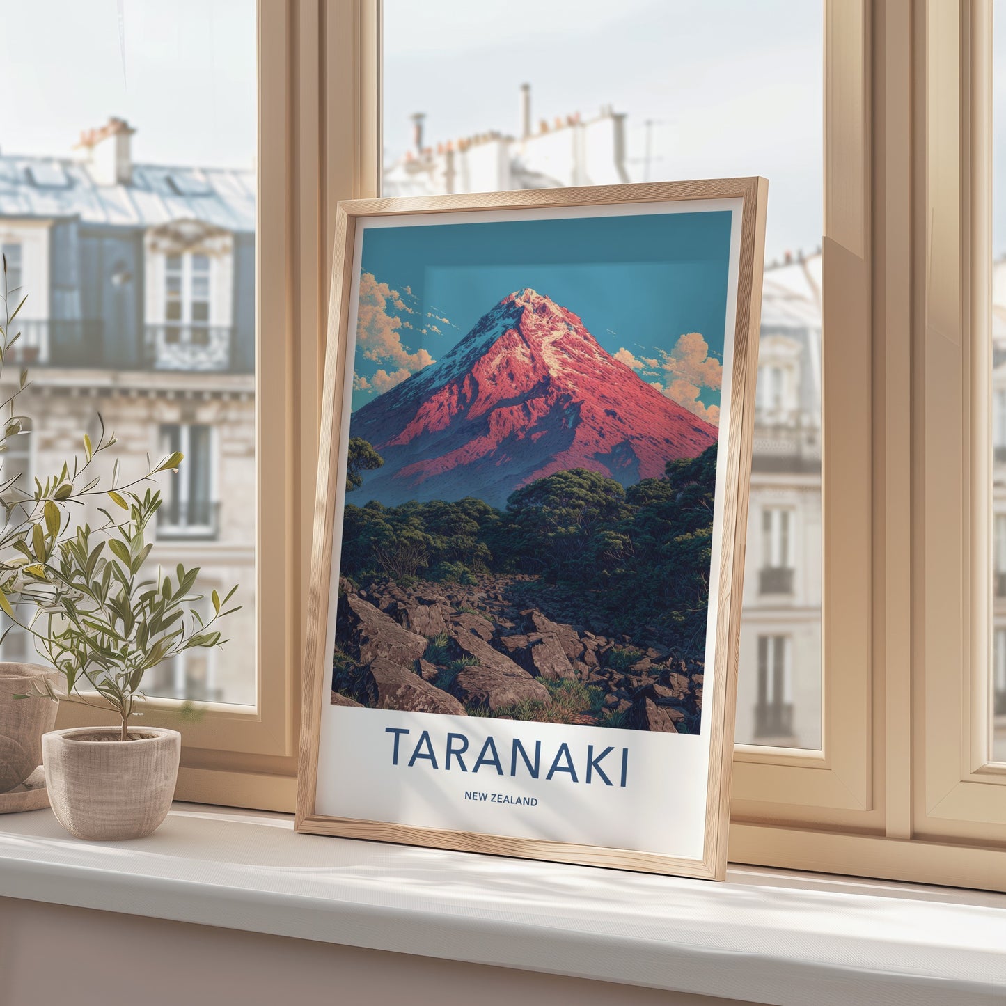 Taranaki Poster - New Zealand Orange Peak Mountain Home Art