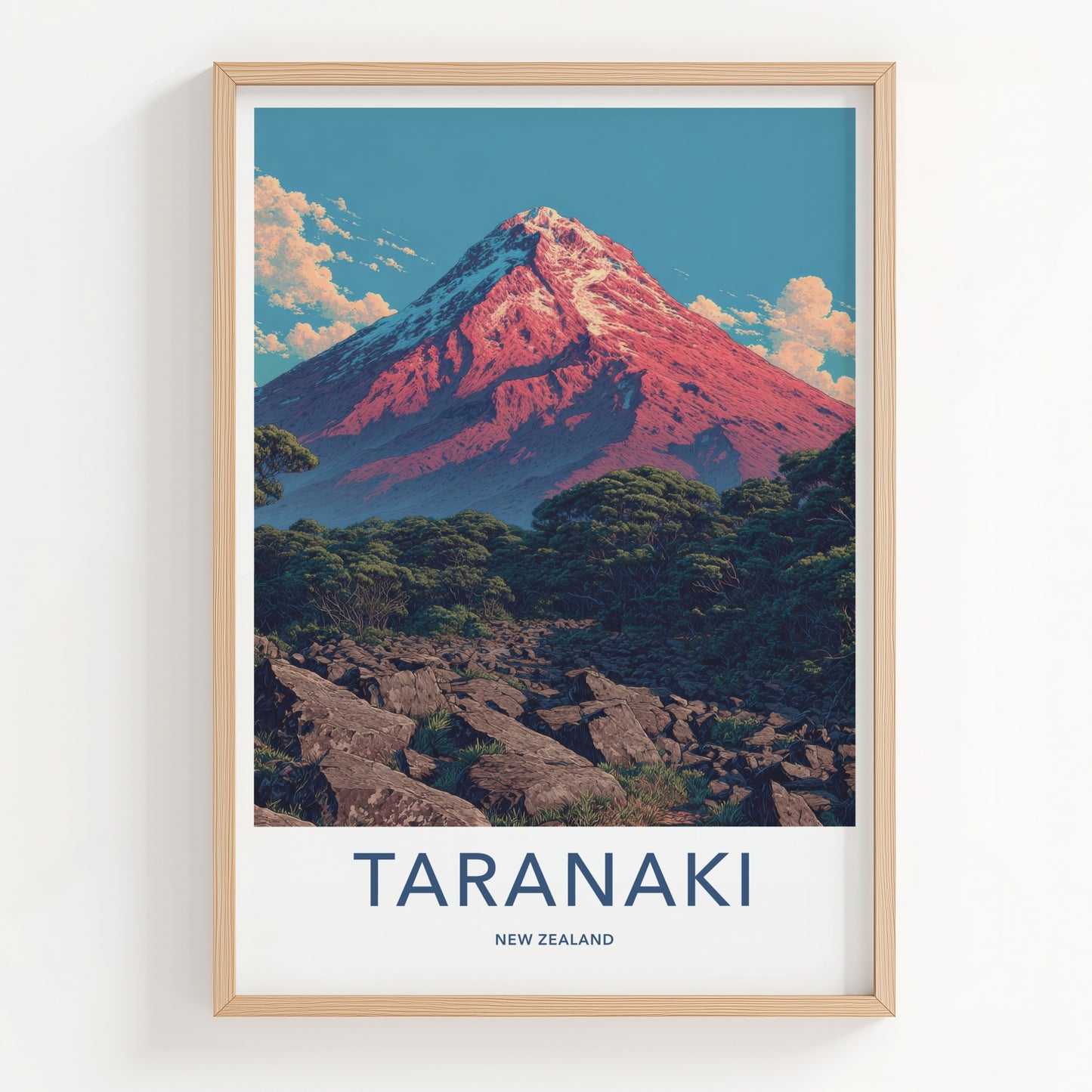 Taranaki Poster - New Zealand Orange Peak Mountain Home Art