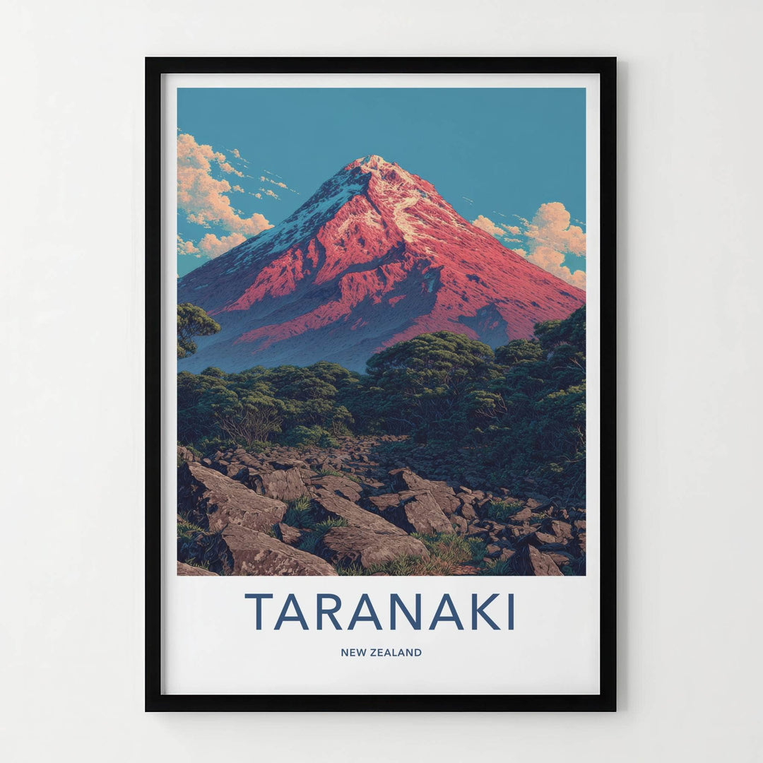 Taranaki Poster - New Zealand Orange Peak Mountain Home Art