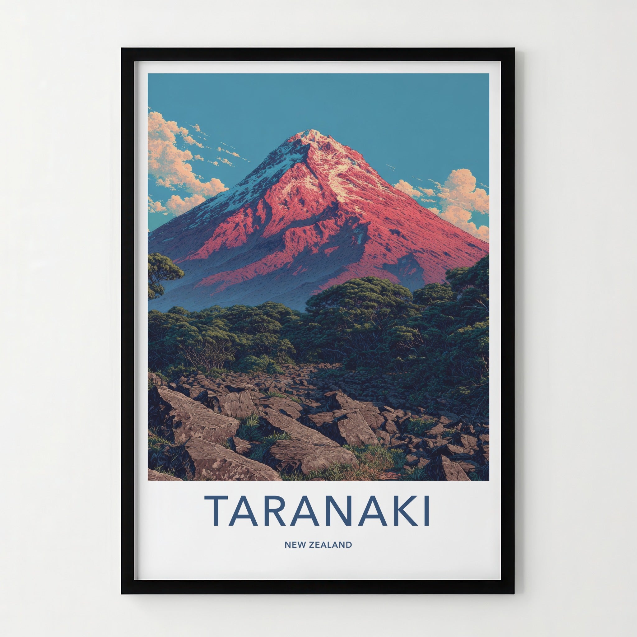 Taranaki Poster - New Zealand Orange Peak Mountain Home Art