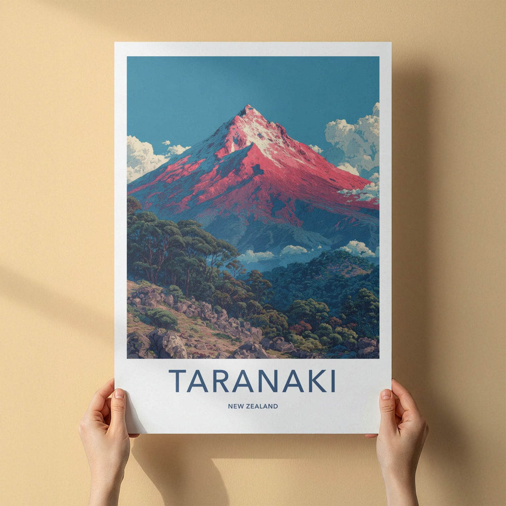 Taranaki Poster - New Zealand Travel Art - Red Peak Summit Gallery Art