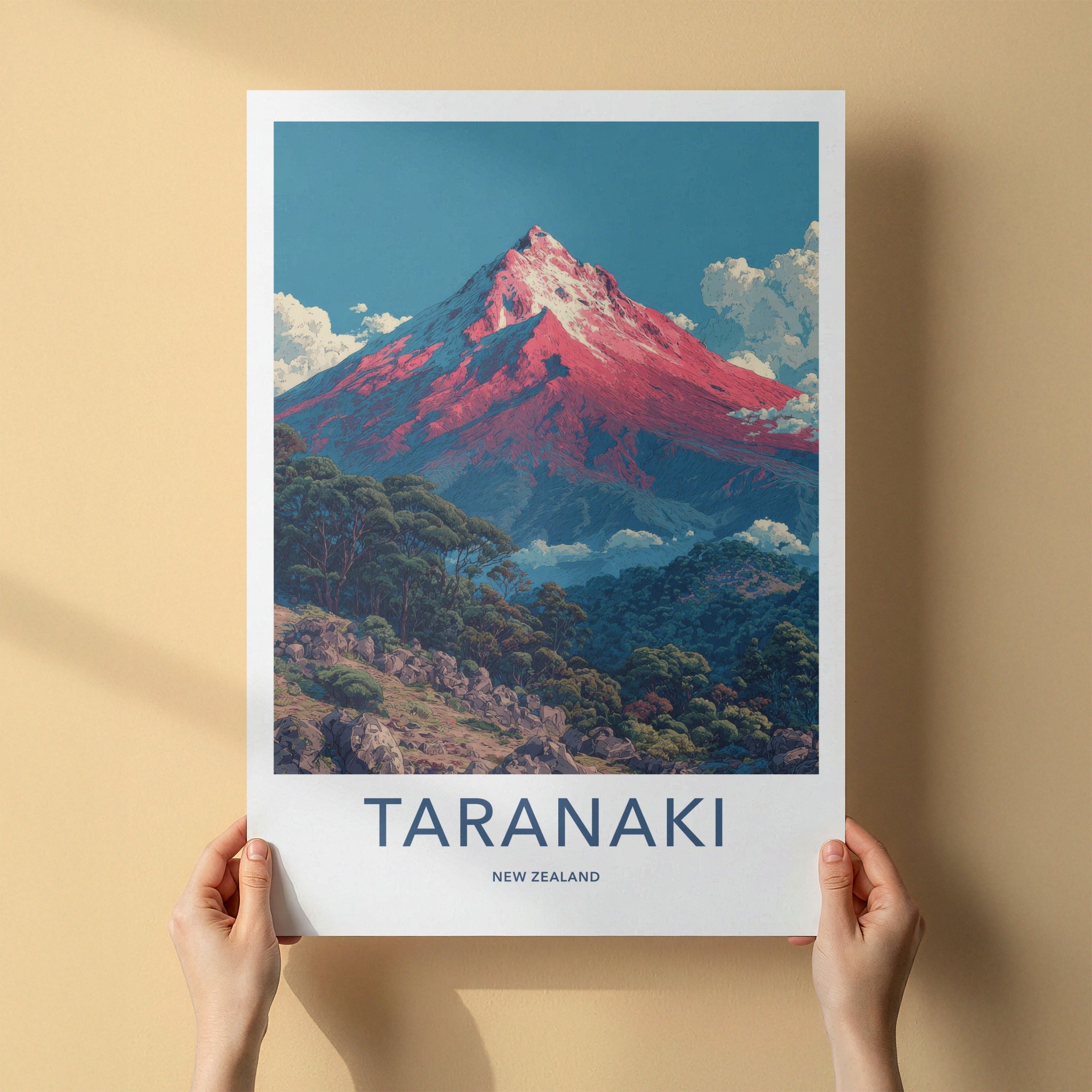 Taranaki Poster - New Zealand Travel Art - Red Peak Summit Gallery Art