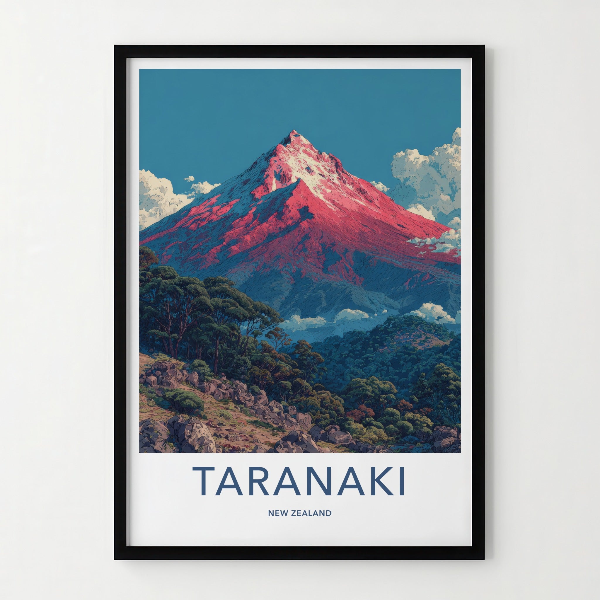 Taranaki Poster - New Zealand Travel Art - Red Peak Summit Gallery Art