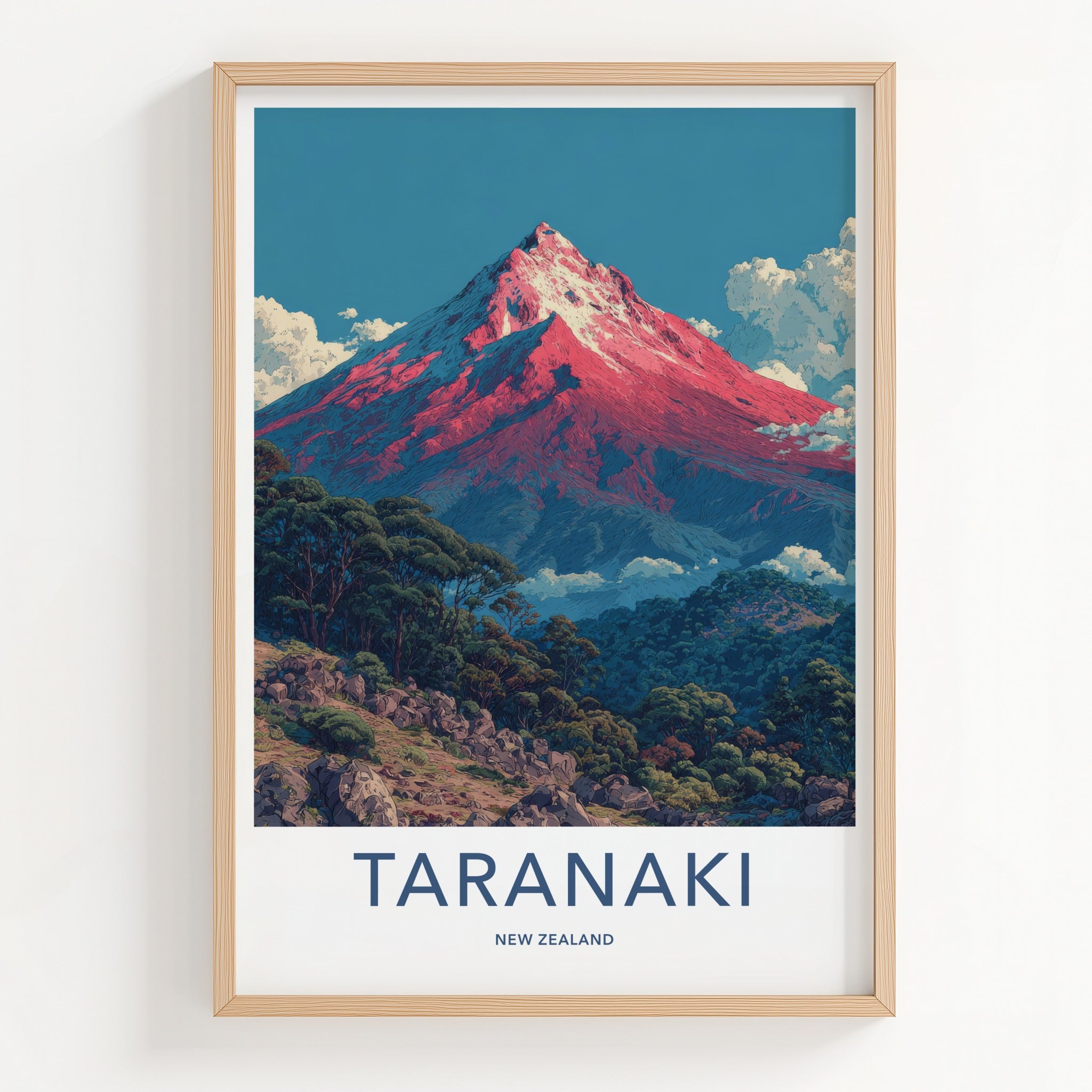 Taranaki Poster - New Zealand Travel Art - Red Peak Summit Gallery Art
