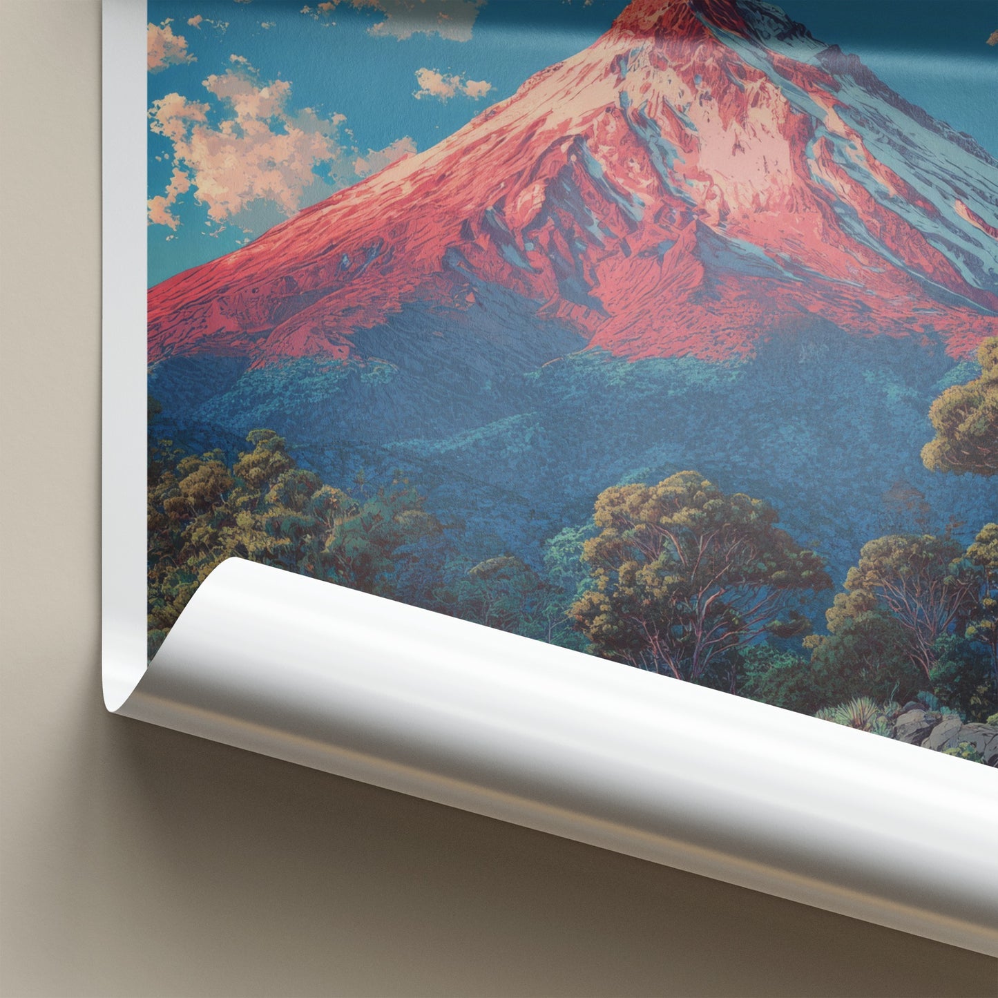 Taranaki Poster New Zealand Travel Print Mountainous Summit Home Art