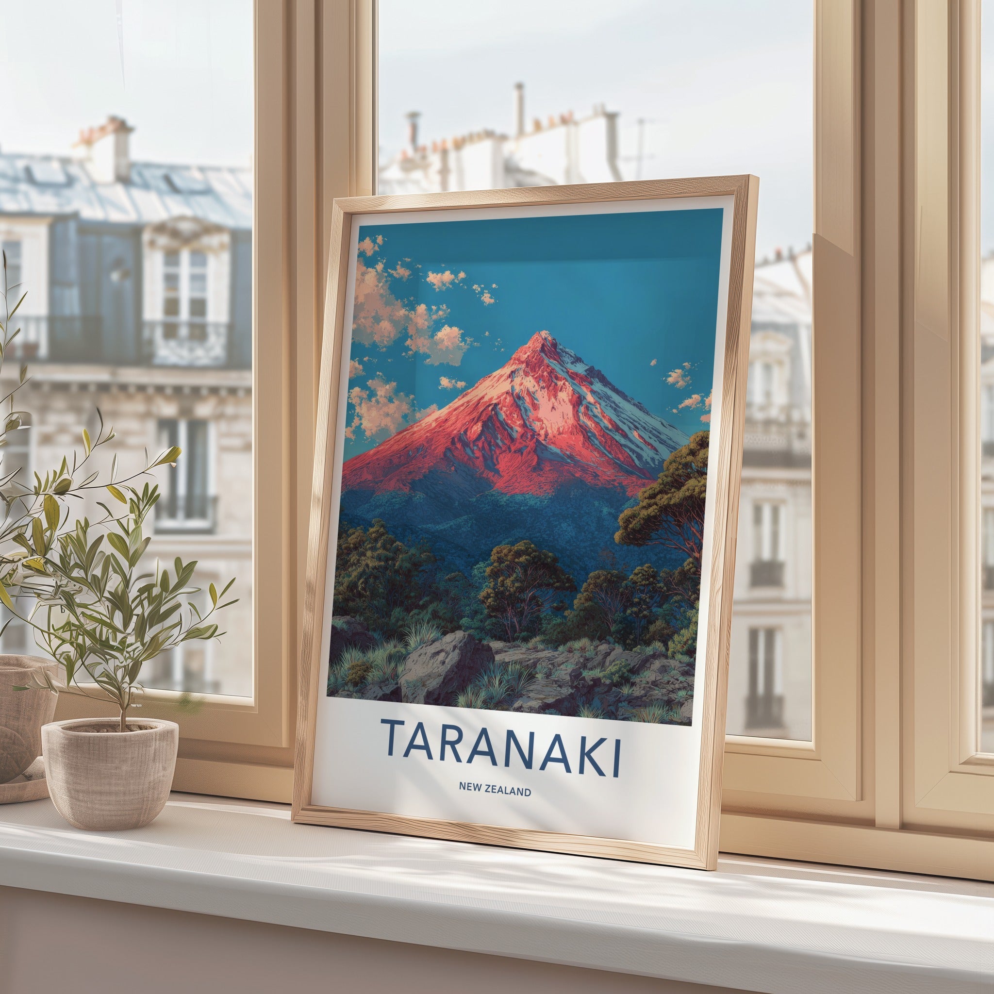 Taranaki Poster New Zealand Travel Print Mountainous Summit Home Art