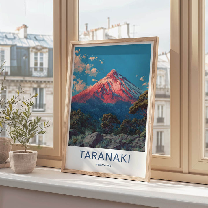 Taranaki Poster New Zealand Travel Print Mountainous Summit Home Art