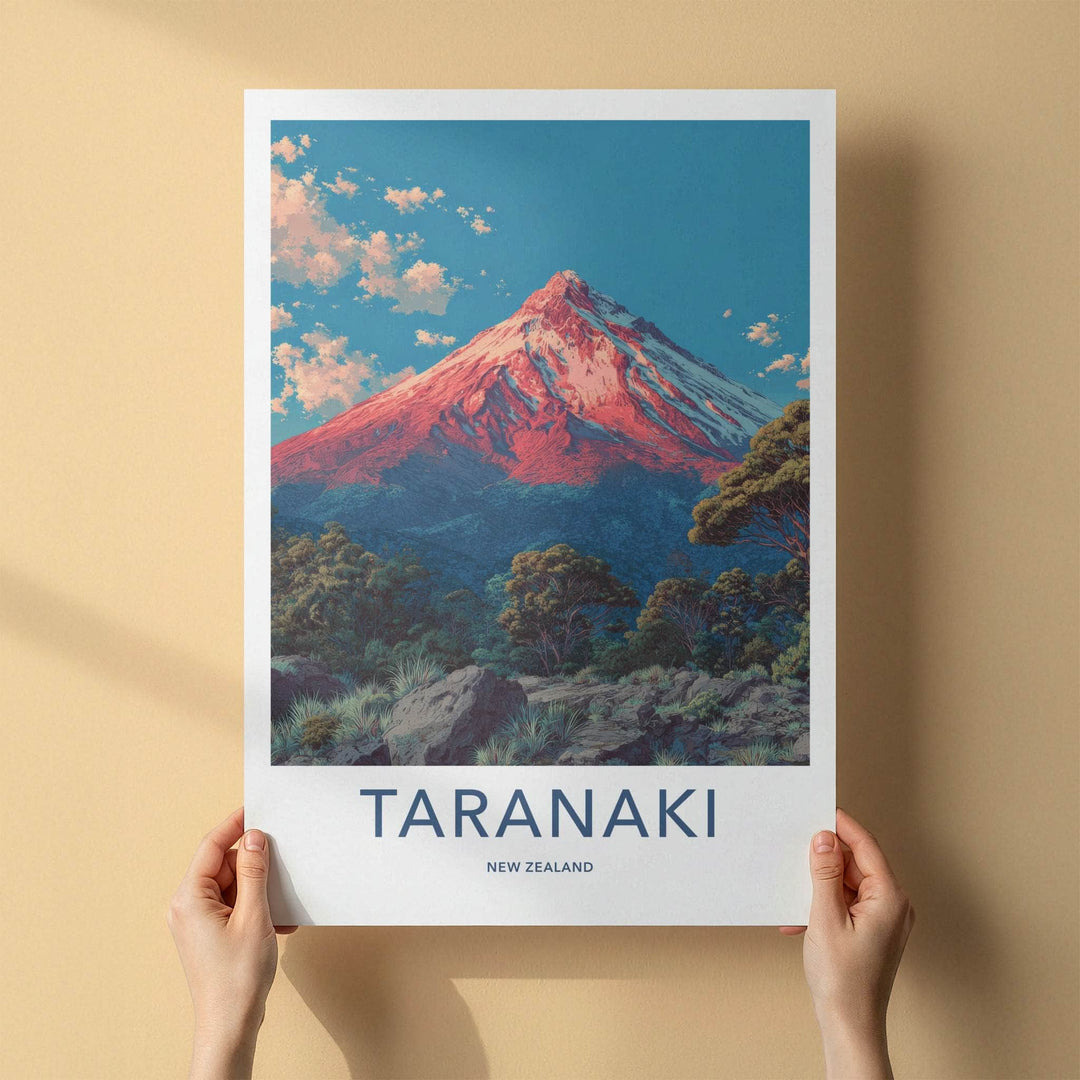 Taranaki Poster New Zealand Travel Print Mountainous Summit Home Art