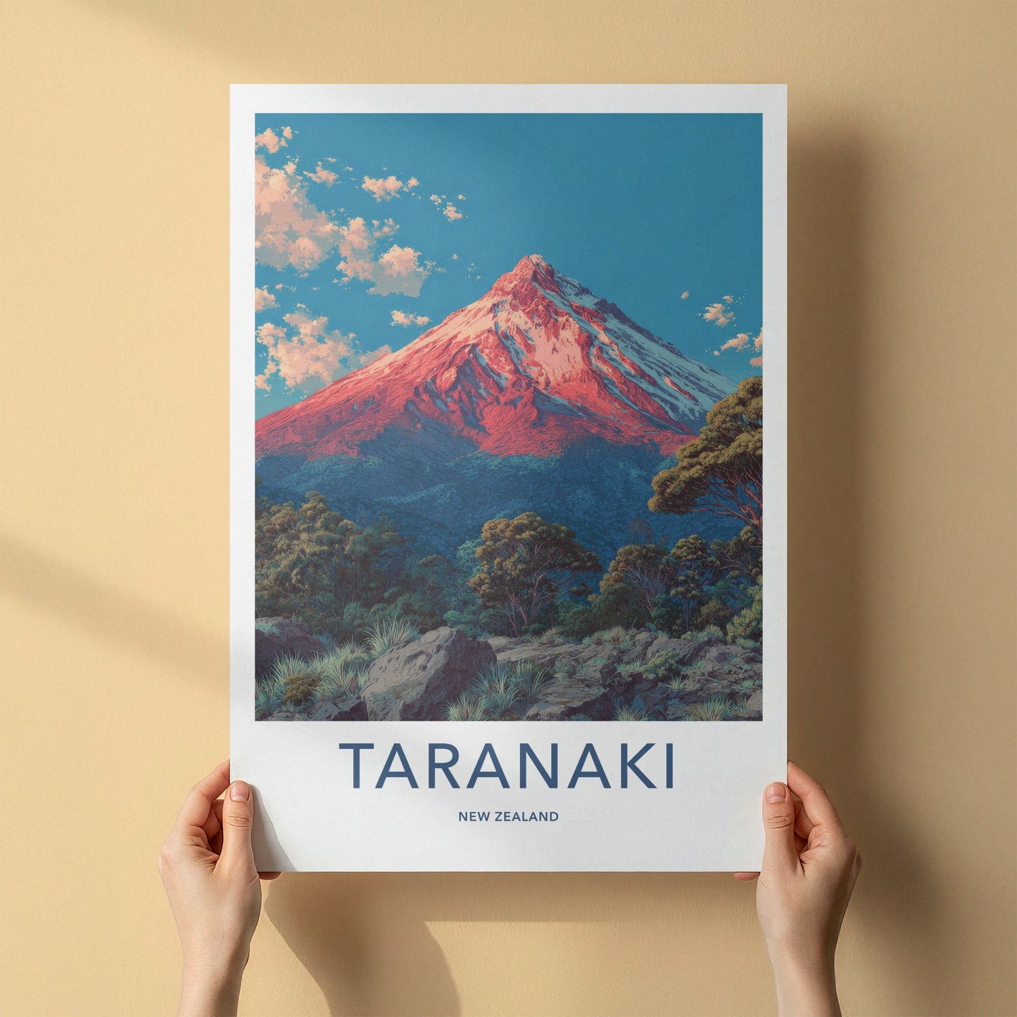 Taranaki Poster New Zealand Travel Print Mountainous Summit Home Art