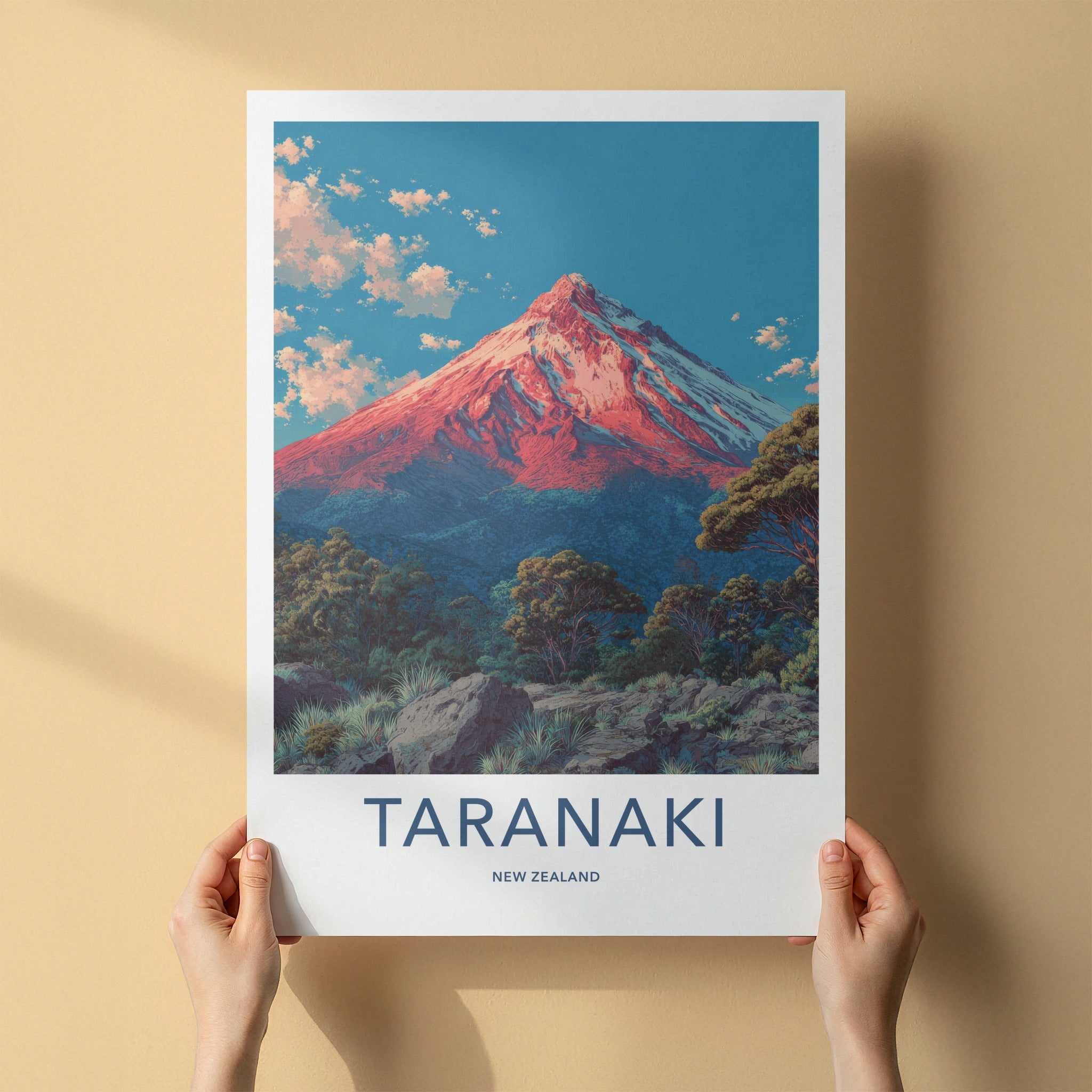 Taranaki Poster New Zealand Travel Print Mountainous Summit Home Art