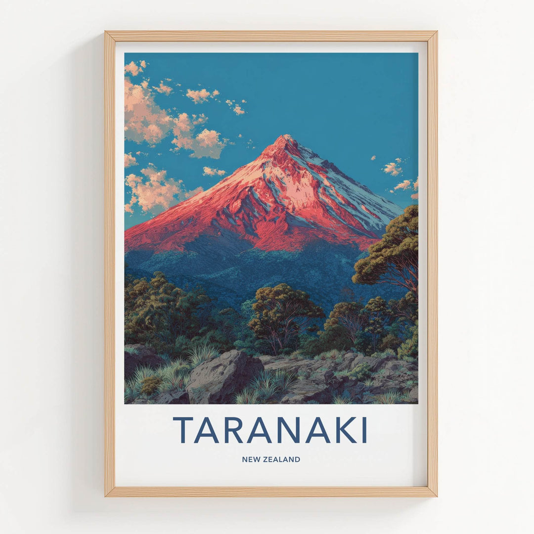 Taranaki Poster New Zealand Travel Print Mountainous Summit Home Art