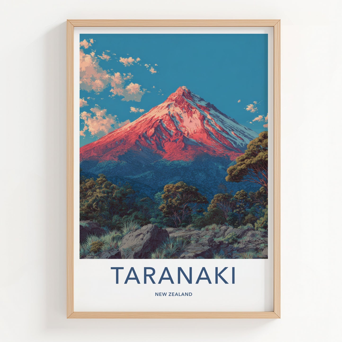 Taranaki Poster New Zealand Travel Print Mountainous Summit Home Art