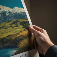 Taranaki Poster - New Zealand Wall Art - Snowy Peak Valley Home Decor