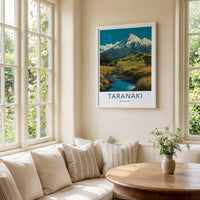 Taranaki Poster - New Zealand Wall Art - Snowy Peak Valley Home Decor