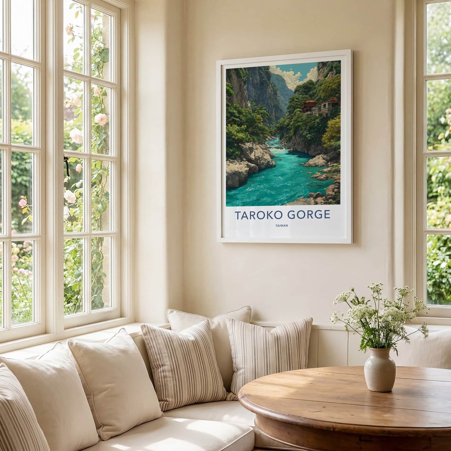 Taroko Gorge Poster - Taiwan Art Print - Mountain River Temple Home Decor