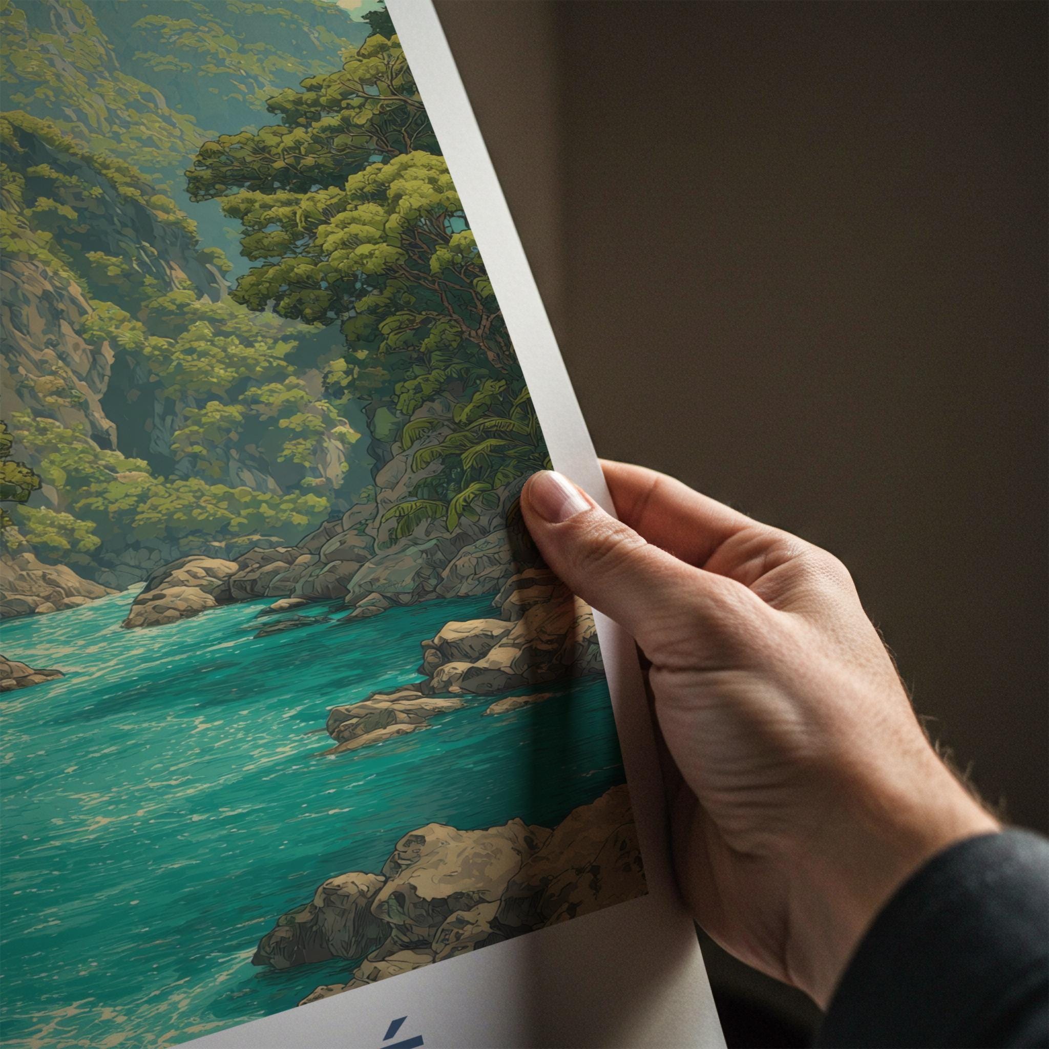 Taroko Gorge Poster - Taiwan Travel Art - Cliffside Temple River Home Decor