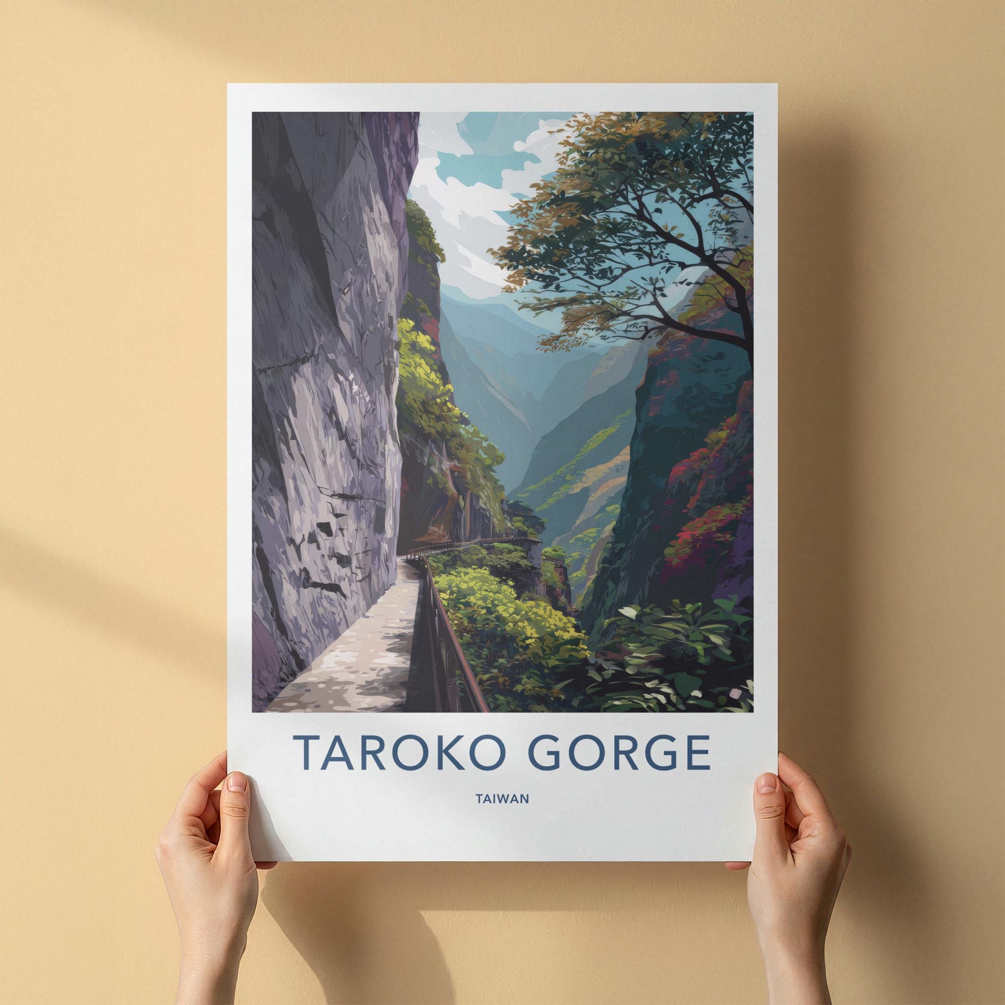 Taroko Gorge Poster - Taiwan Travel Art - Deep Valley Path Wall Decor
