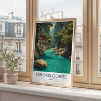 Taroko Gorge Poster - Taiwan Travel Art - Red Building River Wall Decor
