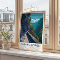 Taroko Gorge Poster - Taiwan Travel Art - Winding Canyon Path Home Decor