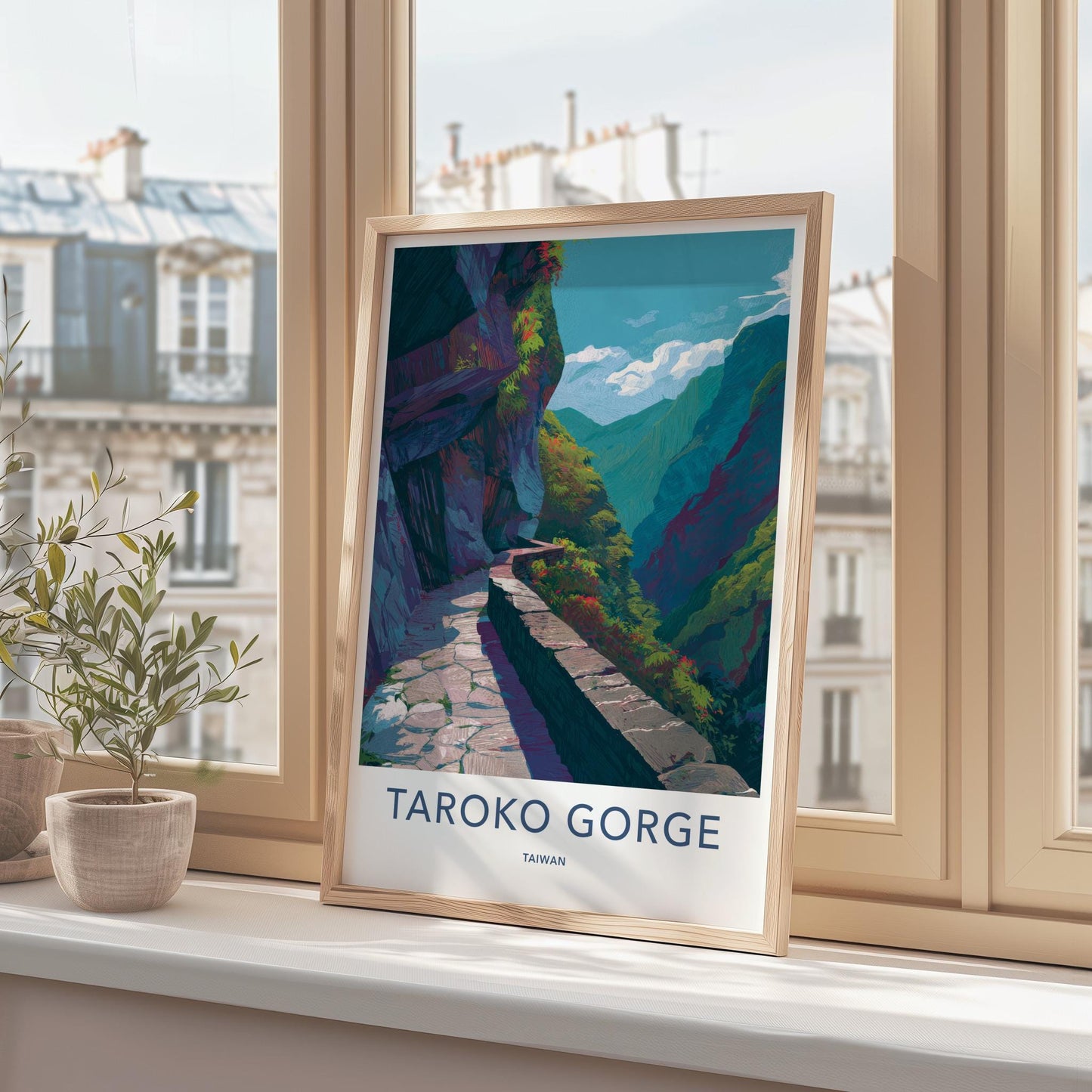 Taroko Gorge Poster - Taiwan Travel Art - Winding Canyon Path Home Decor