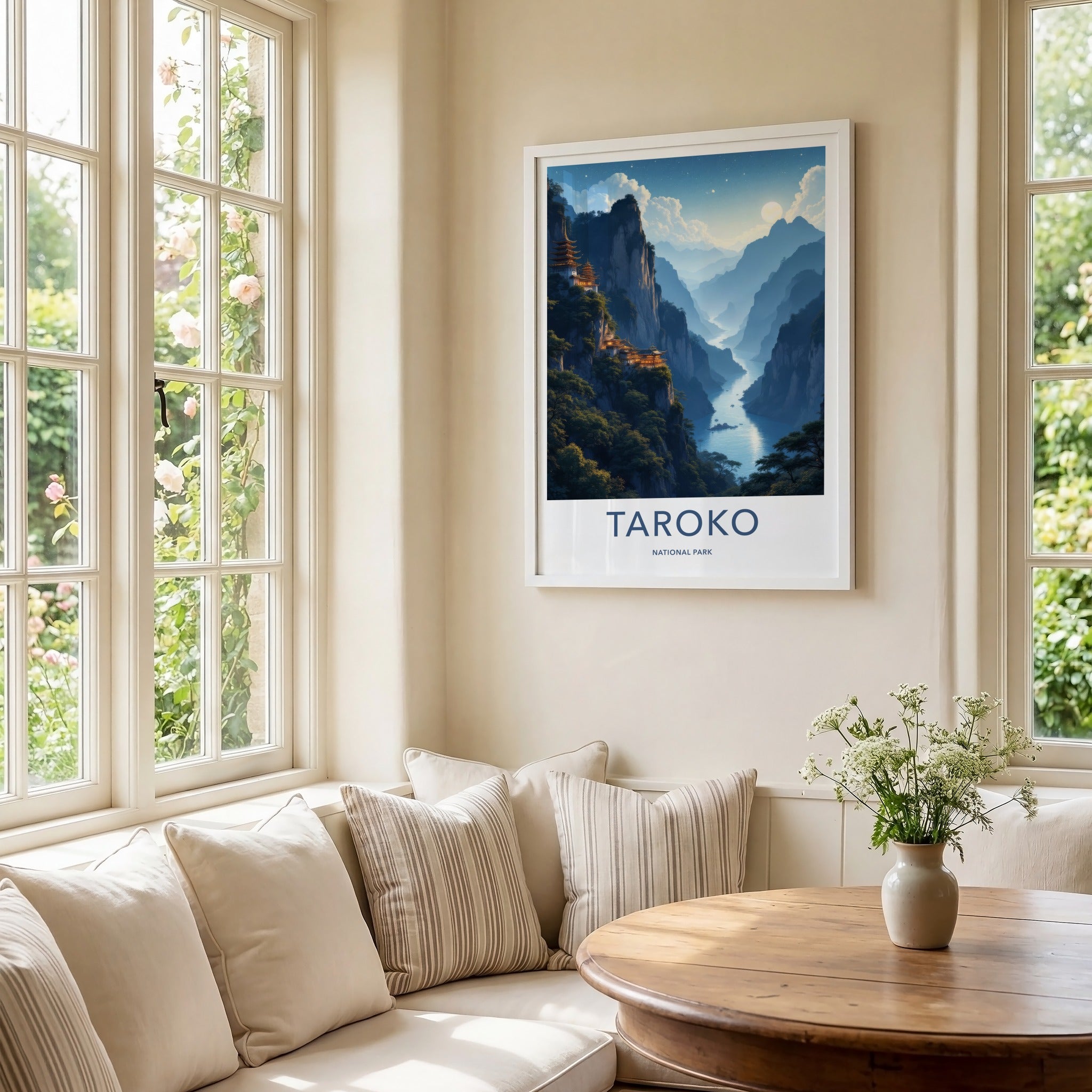 Taroko National Park Poster - Taiwan Travel Art - Moonlit Canyon Pagodas Home Decor