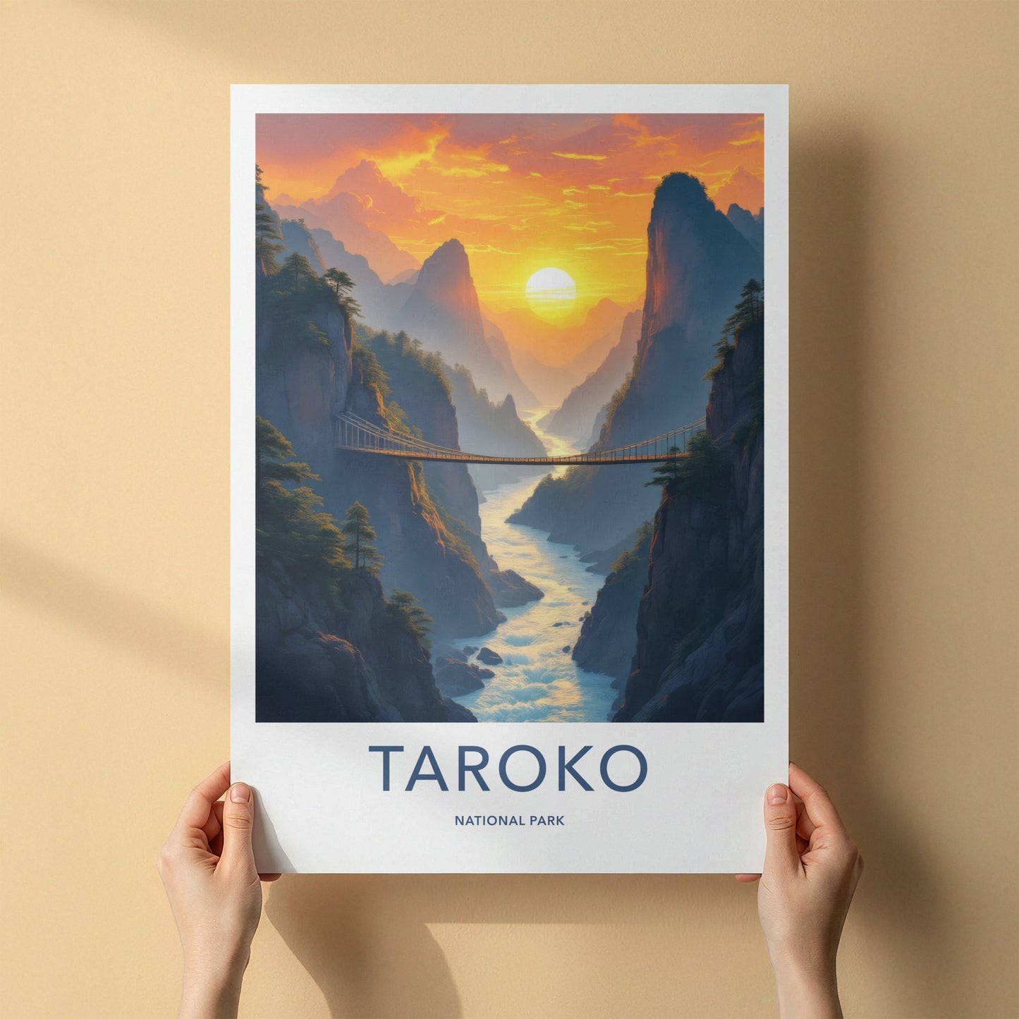 Taroko National Park Poster - Taiwan Travel Print - Canyon River Bridge Wall Decor