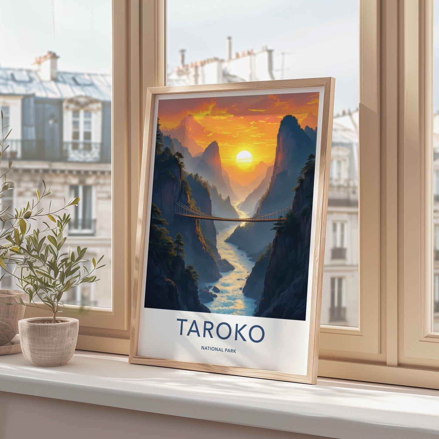 Taroko National Park Poster - Taiwan Travel Print - Canyon River Bridge Wall Decor