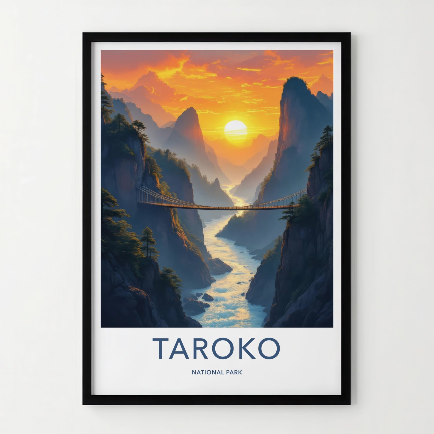 Taroko National Park Poster - Taiwan Travel Print - Canyon River Bridge Wall Decor