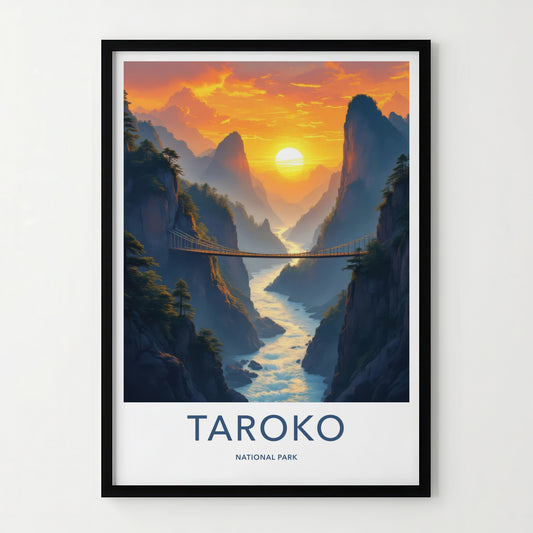 Taroko National Park Poster - Taiwan Travel Print - Canyon River Bridge Wall Decor