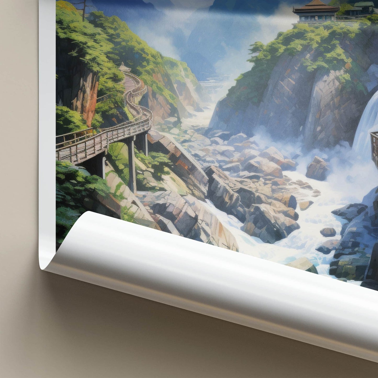 Taroko National Park Poster - Taiwan Wall Art - Mountain River Temple Home Decor
