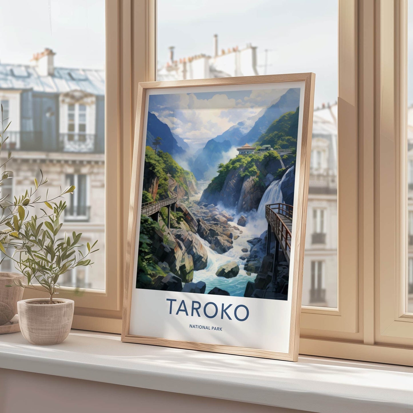 Taroko National Park Poster - Taiwan Wall Art - Mountain River Temple Home Decor