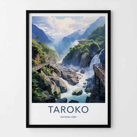 Taroko National Park Poster - Taiwan Wall Art - Mountain River Temple Home Decor