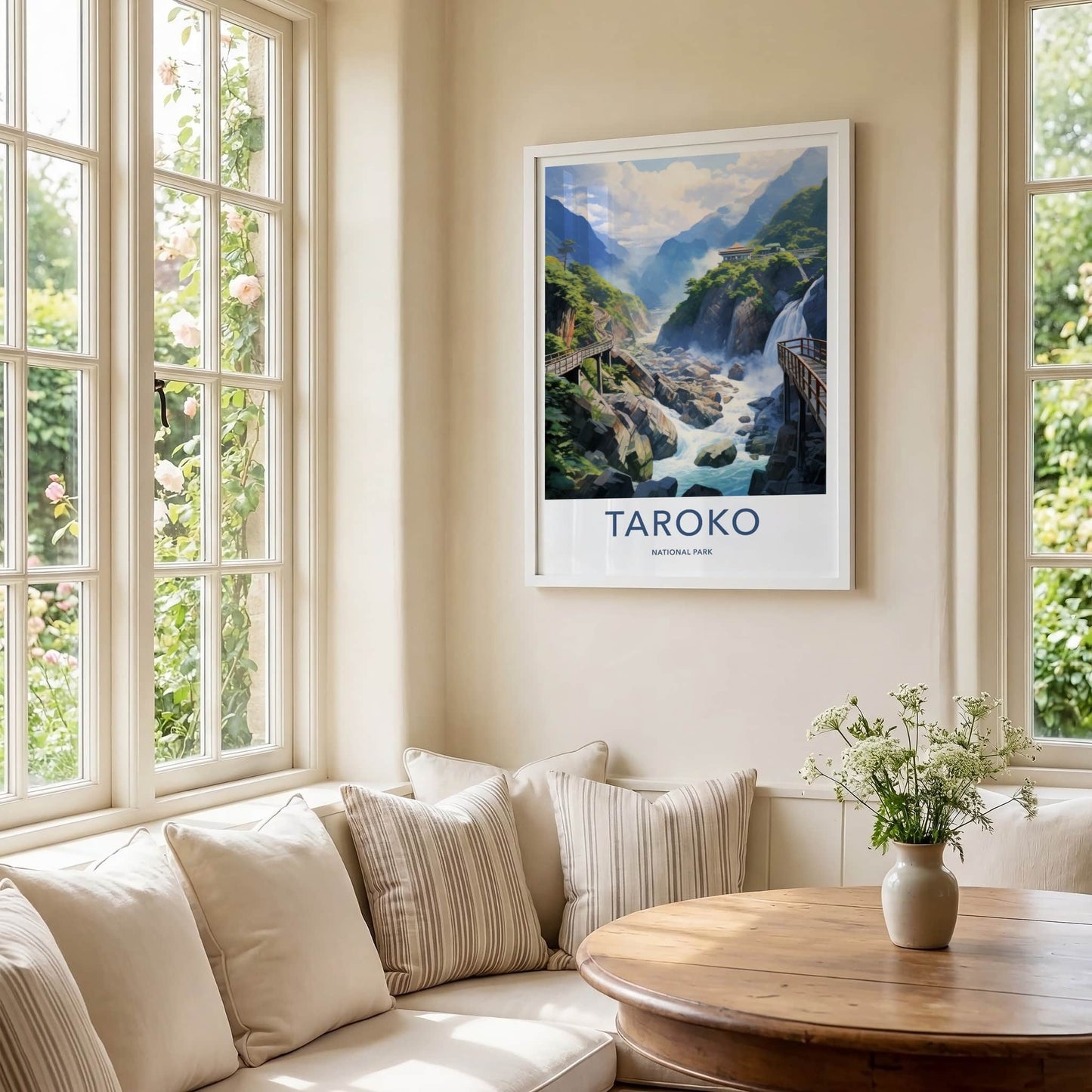 Taroko National Park Poster - Taiwan Wall Art - Mountain River Temple Home Decor
