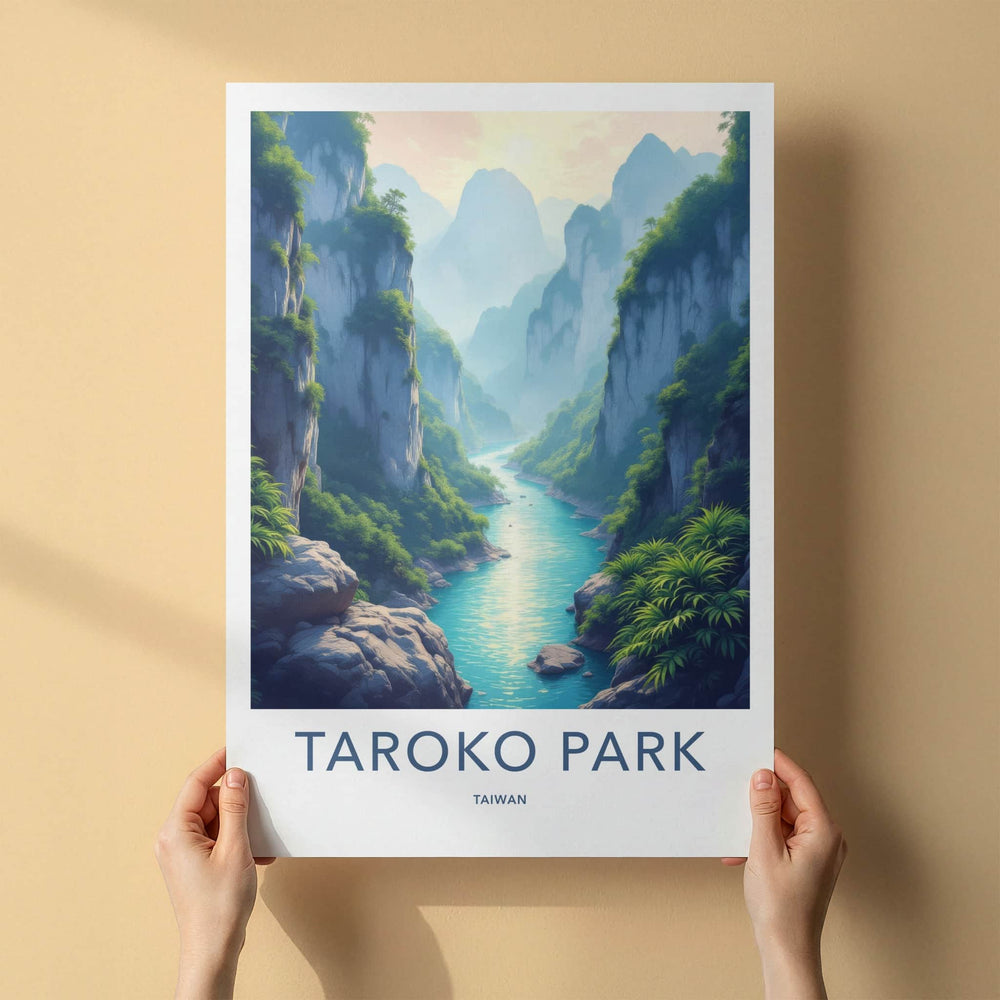 Taroko Park Poster - Taiwan Art Print - Mountain River Gorge Home Decor