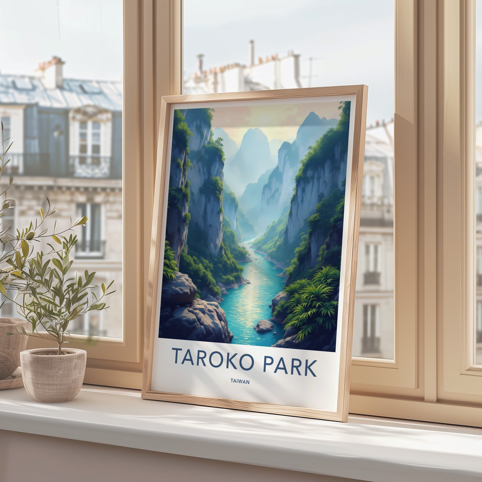Taroko Park Poster - Taiwan Art Print - Mountain River Gorge Home Decor