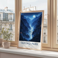 Taroko Park Poster - Taiwan Travel Art - Moonlit River Temples Wall Decor
