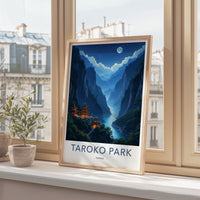 Taroko Park Poster - Taiwan Travel Art - Moonlit Temples River Home Decor