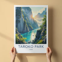Taroko Park Poster - Taiwan Travel Print - Sunlit River Canyon Home Decor