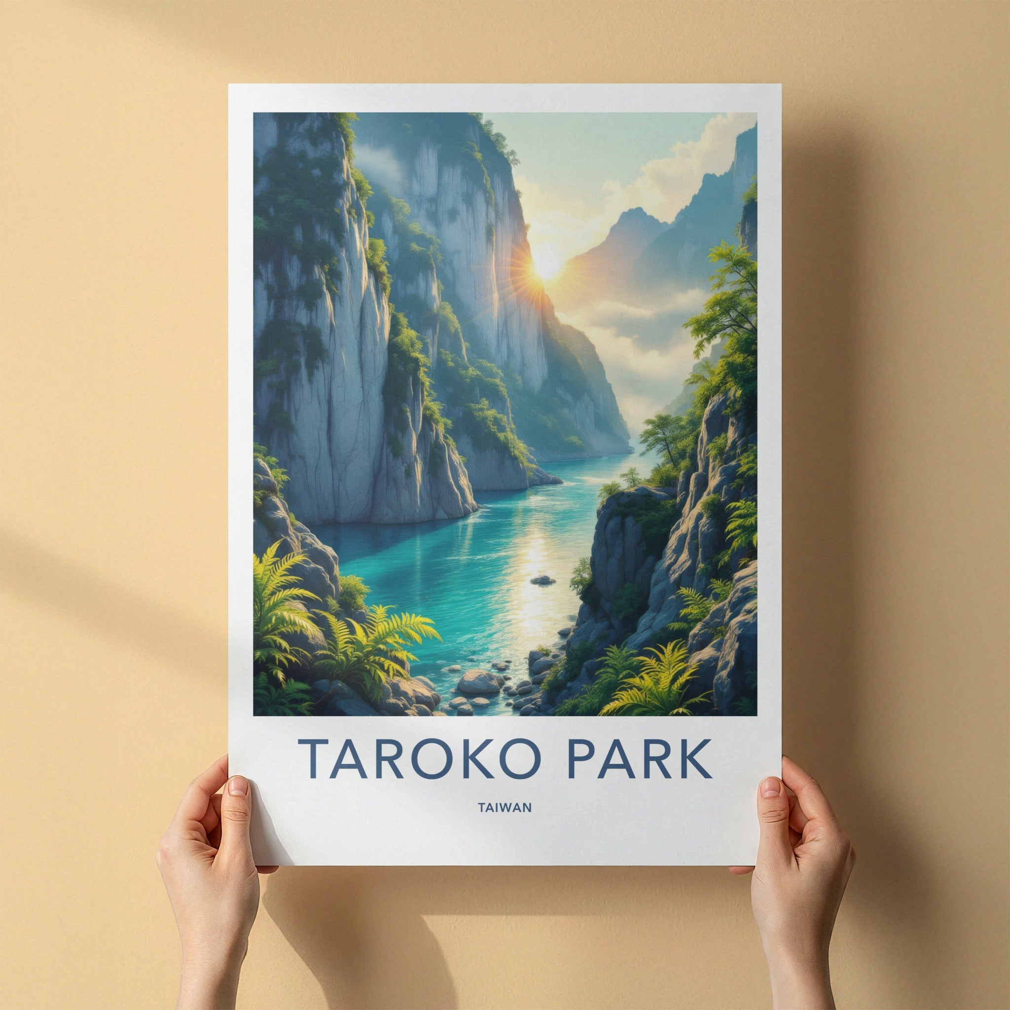 Taroko Park Poster - Taiwan Travel Print - Sunlit River Canyon Home Decor