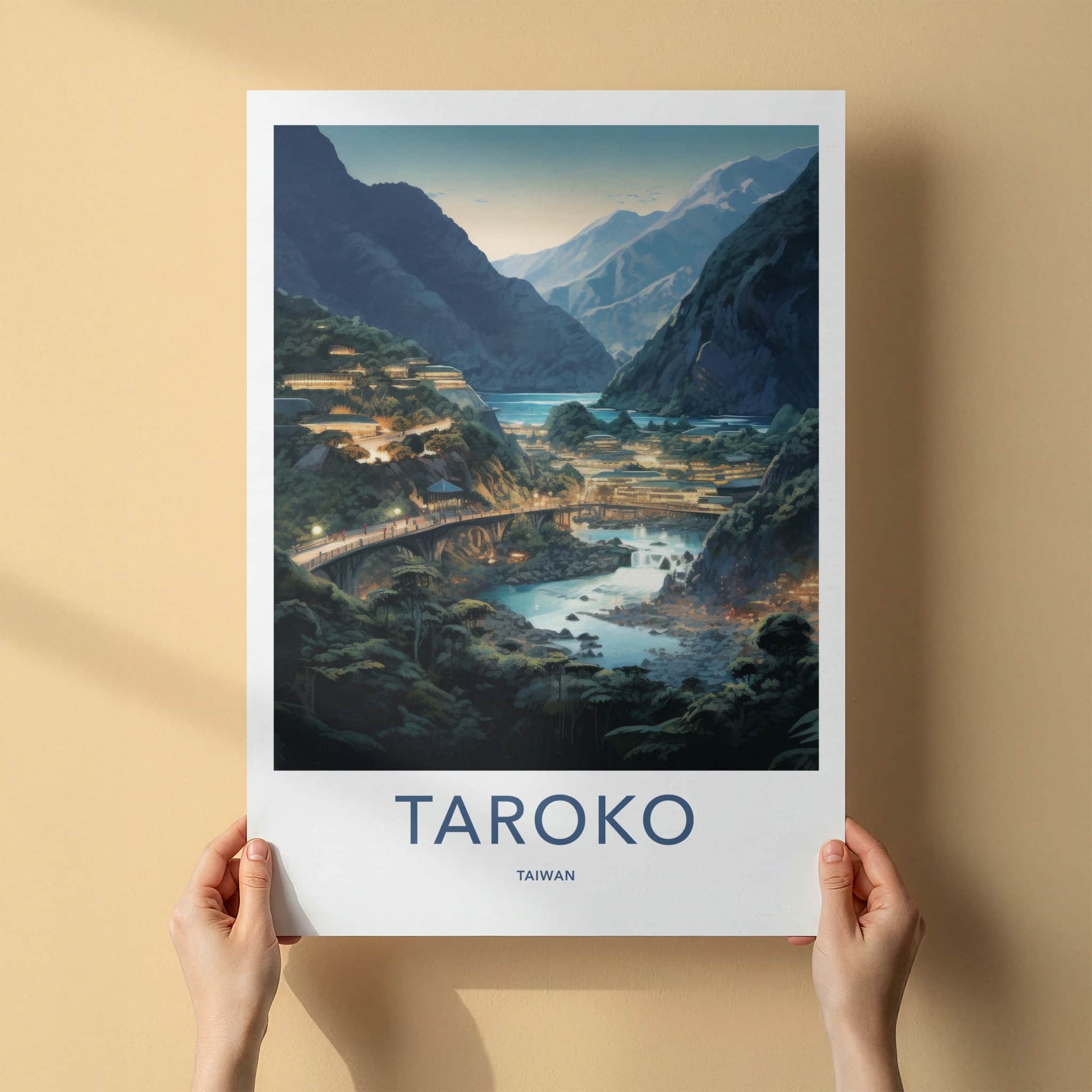 Taroko Poster - Taiwan Framed Print - Illuminated River Gorge Gallery Art